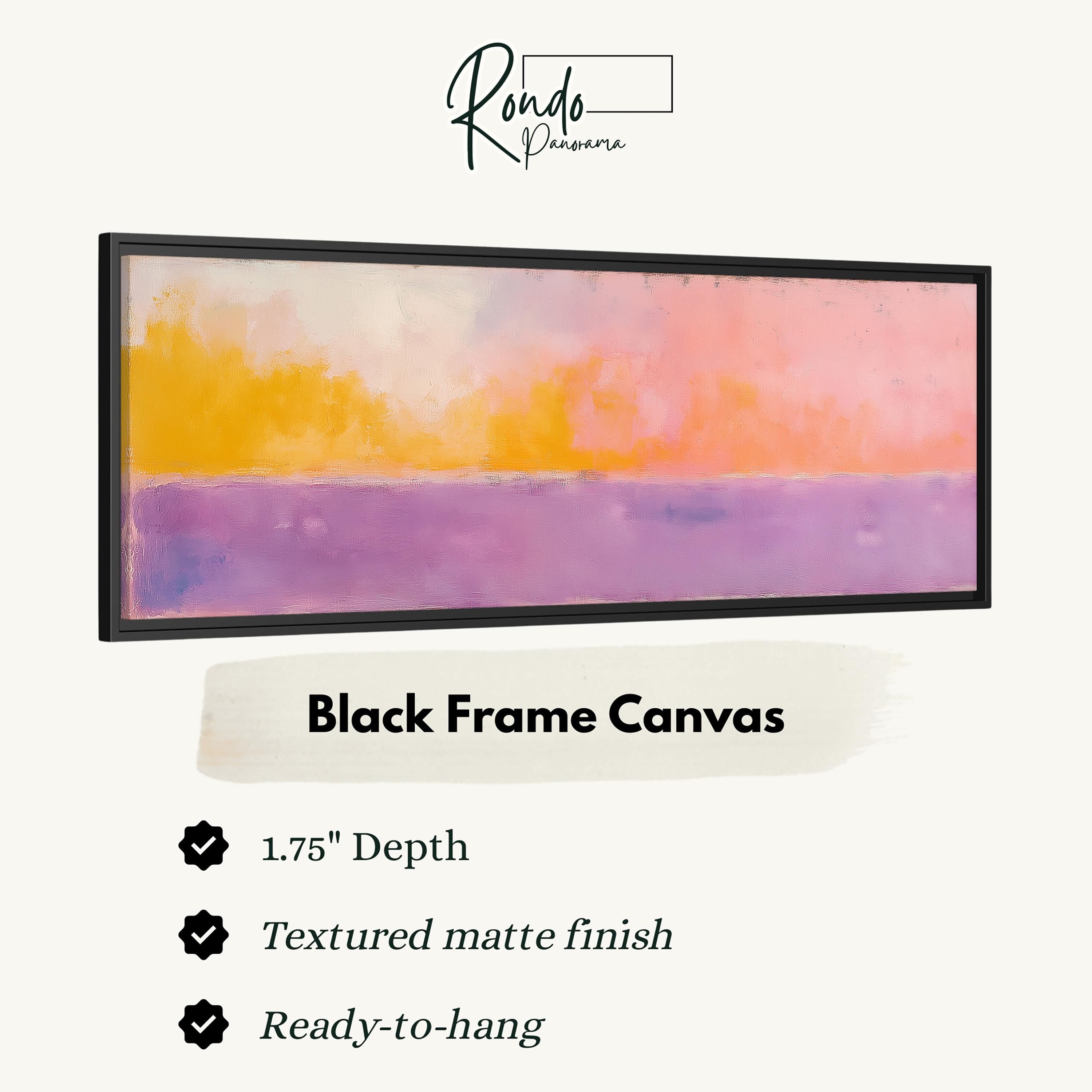 The image is a black frame canvas with a textured matte finish, measuring 1.75" in depth. It is ready to hang and has a textured matte finish.