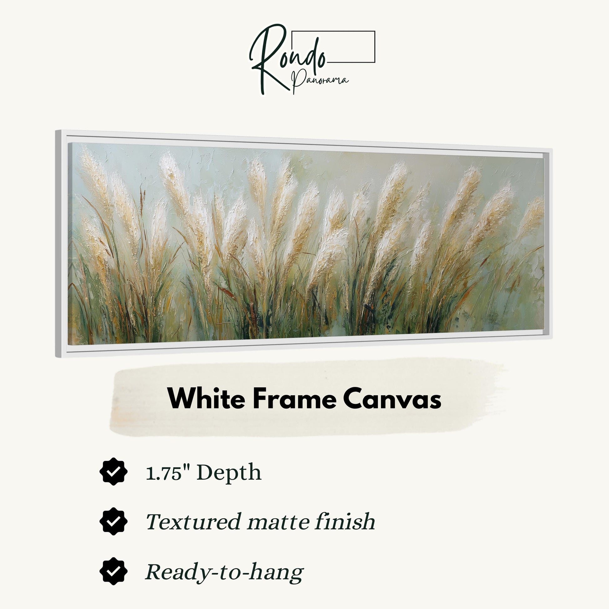 The image is a white frame canvas depicting a field of tall grasses.