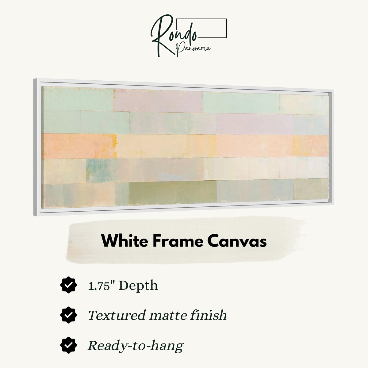 Soft lilac, mint and butter color bands canvas print in a white floating frame