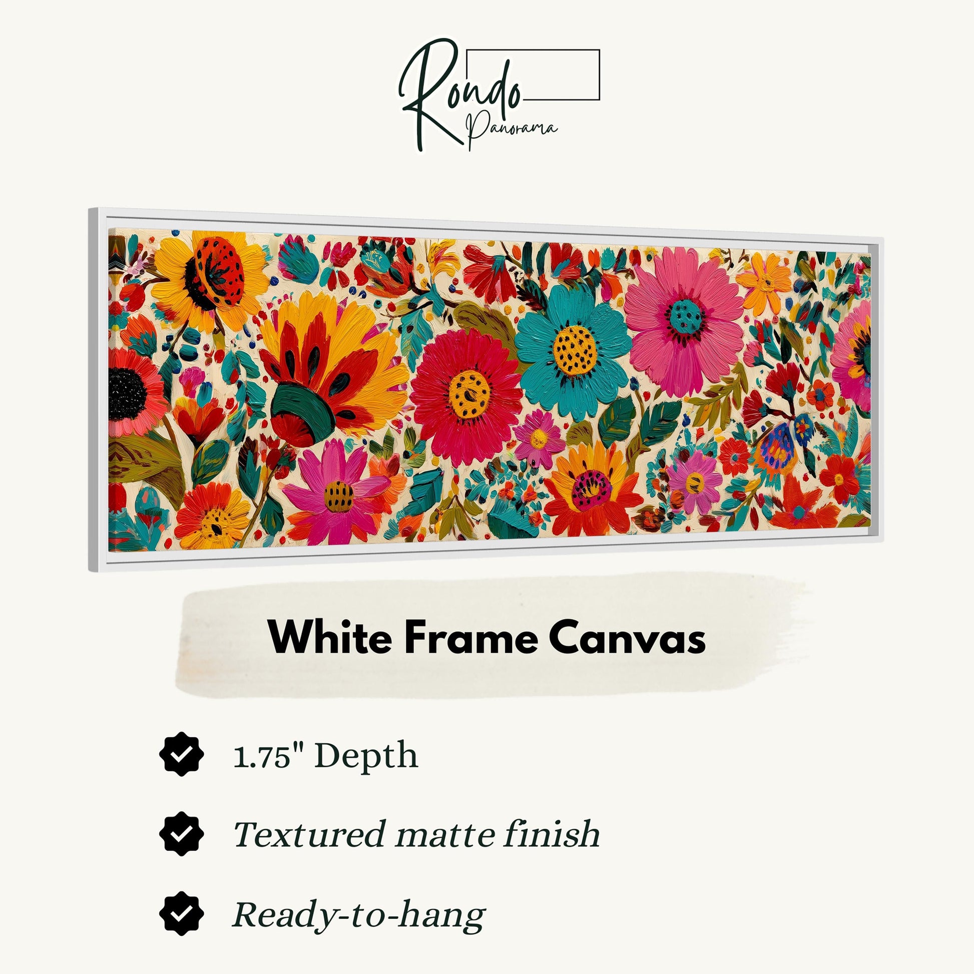 The image is a white frame canvas with a vibrant floral pattern.