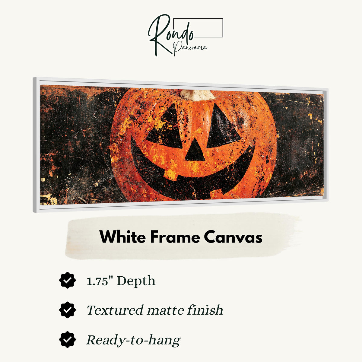 Rustic distressed jack-o'-lantern canvas print in a white floating frame