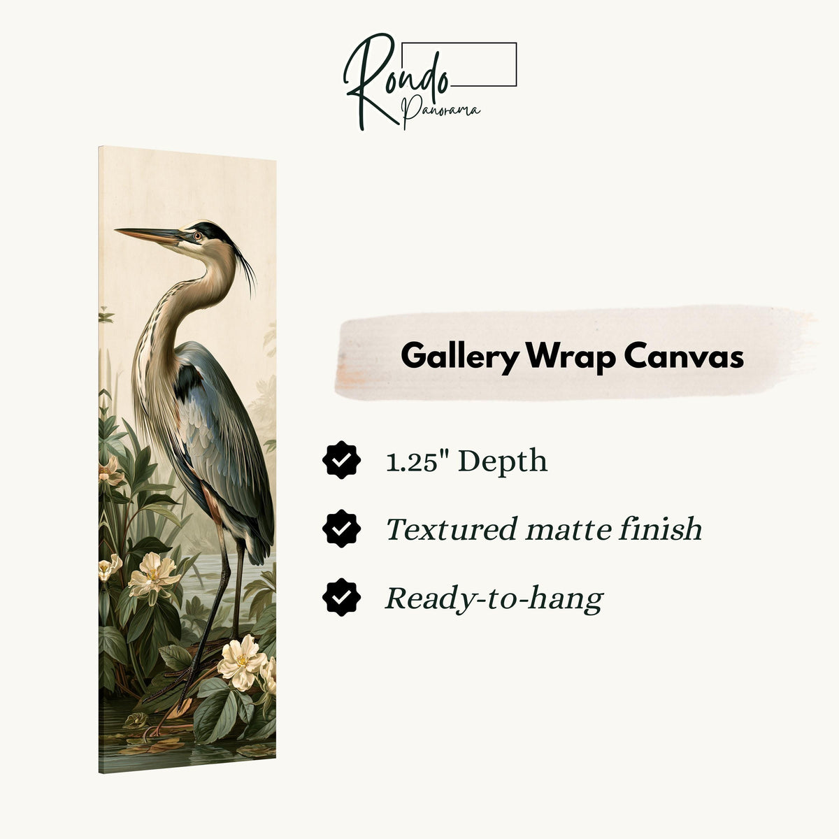Blue heron among magnolia blooms gallery wrap canvas with the image wrapped around the edges