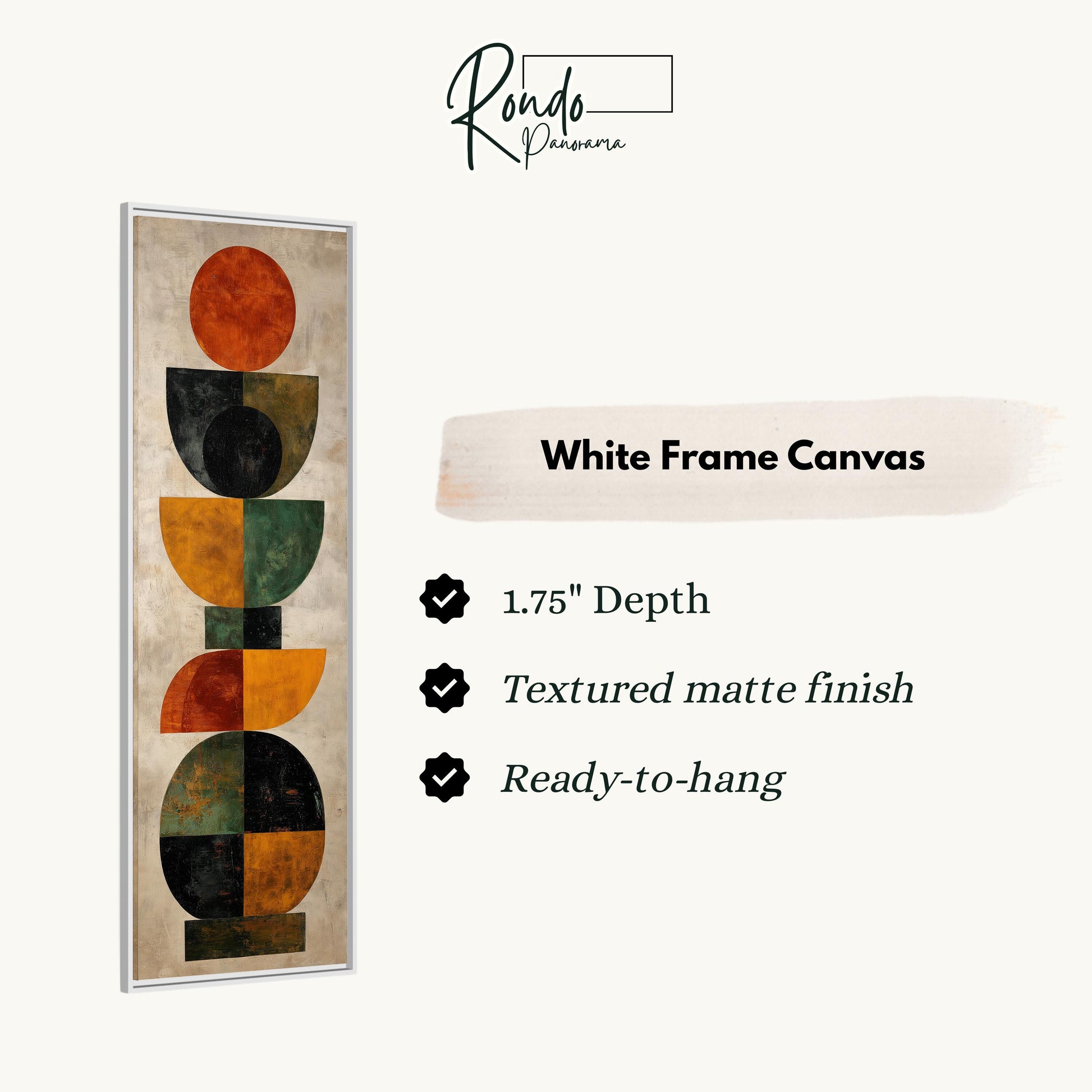 The image is a white frame canvas with a geometric abstract design featuring various shapes and colors.
