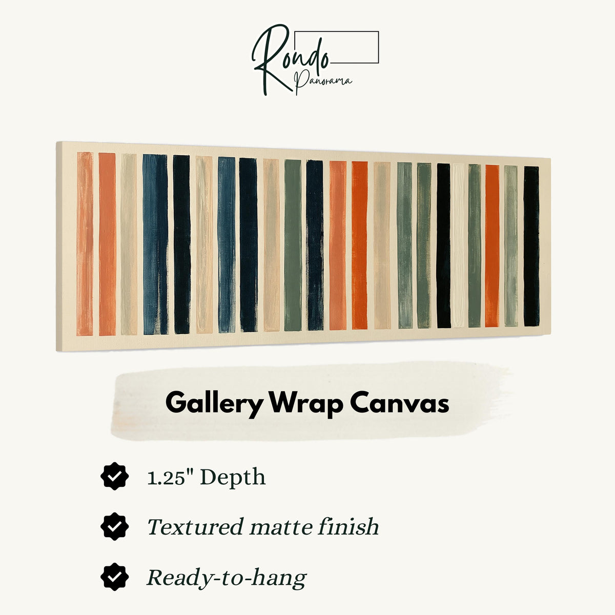 Bold peach, sage and navy stripes gallery wrap canvas with the image wrapped around the edges