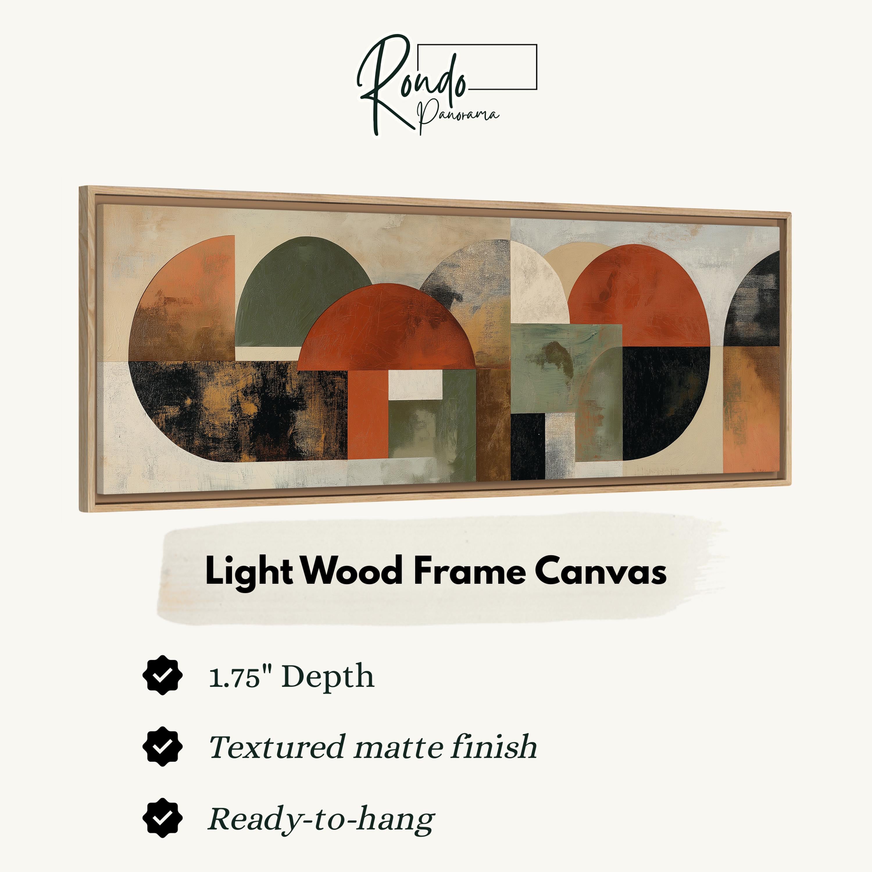 The image is a light wood frame canvas with a textured matte finish, measuring 1.75" in depth. It is ready to hang and has a textured matte finish.