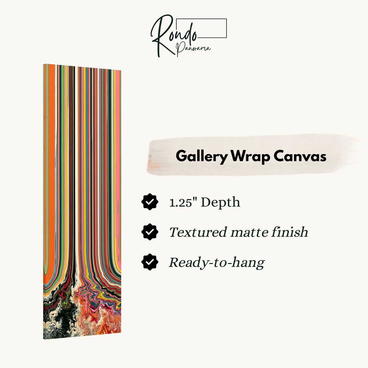 Rainbow stripes melting into swirls gallery wrap canvas with the image wrapped around the edges