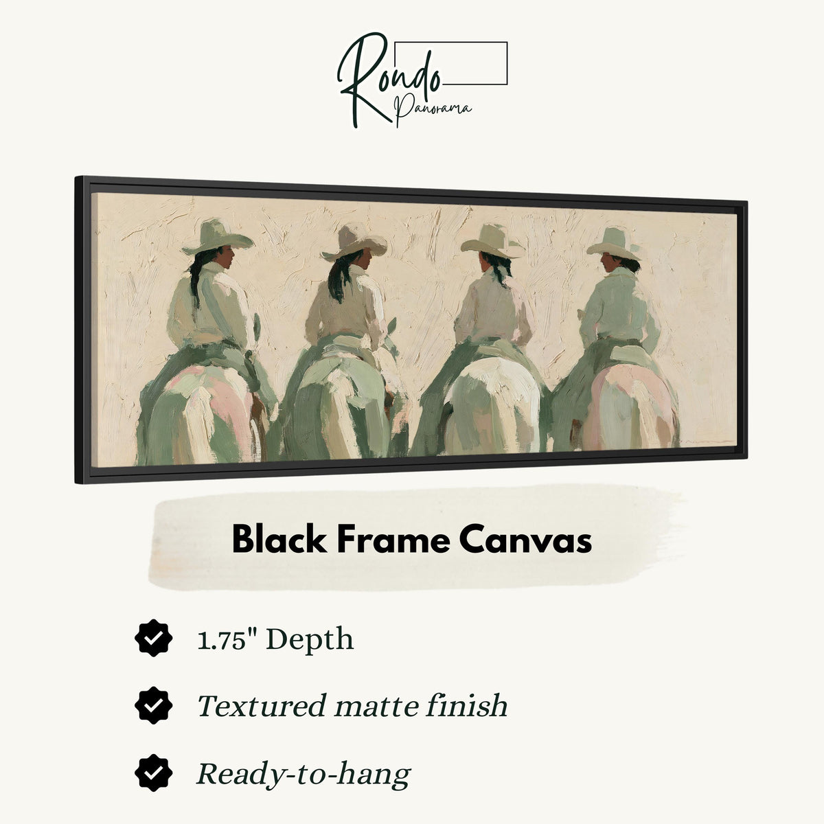 Cowgirl trail riders canvas print in a black floating frame