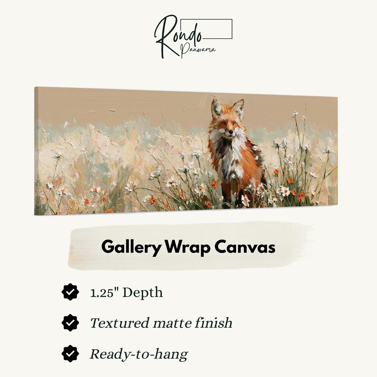 Red fox sitting among white wildflowers gallery wrap canvas with the image wrapped around the edges