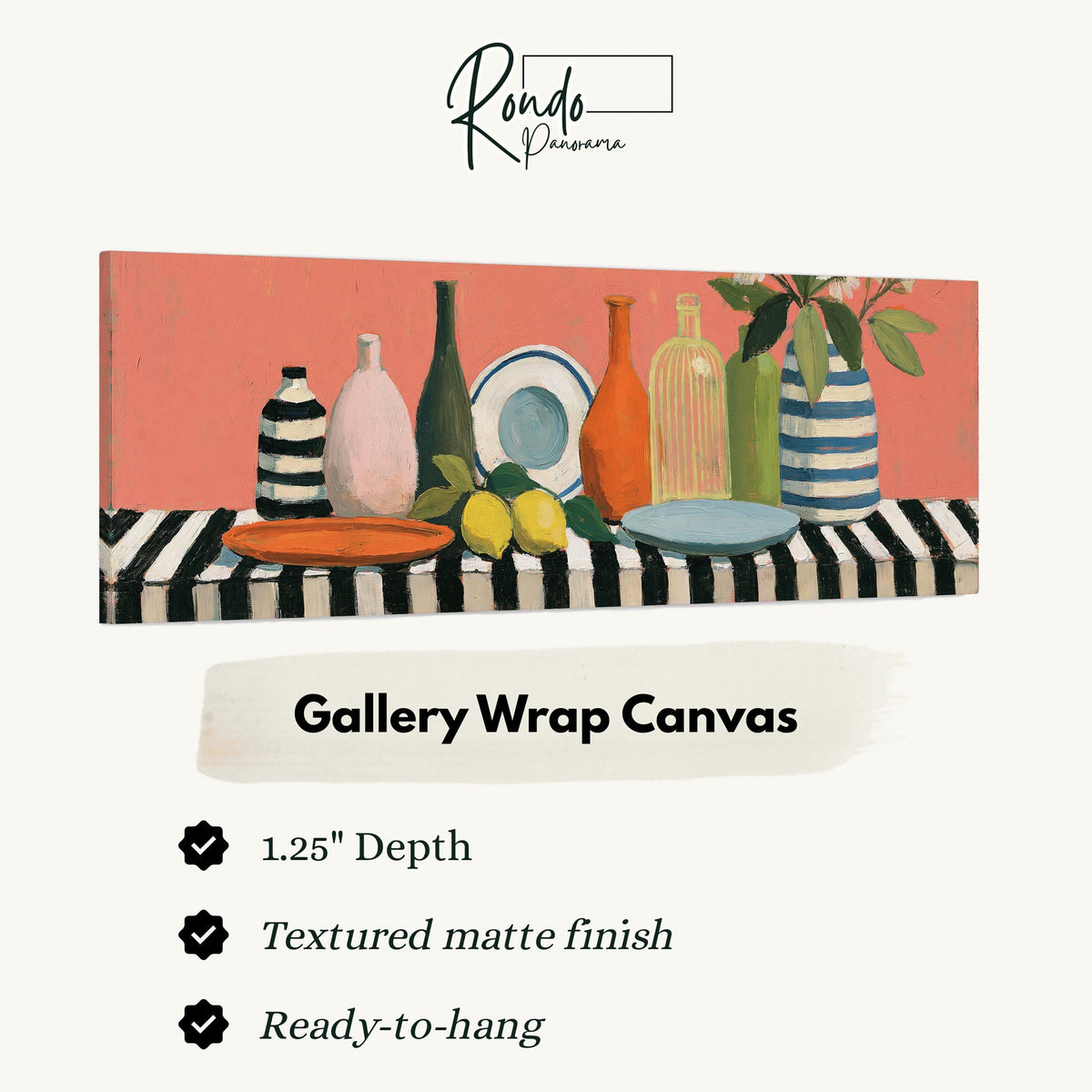 Bottles and lemons still life gallery wrap canvas with the image wrapped around the edges