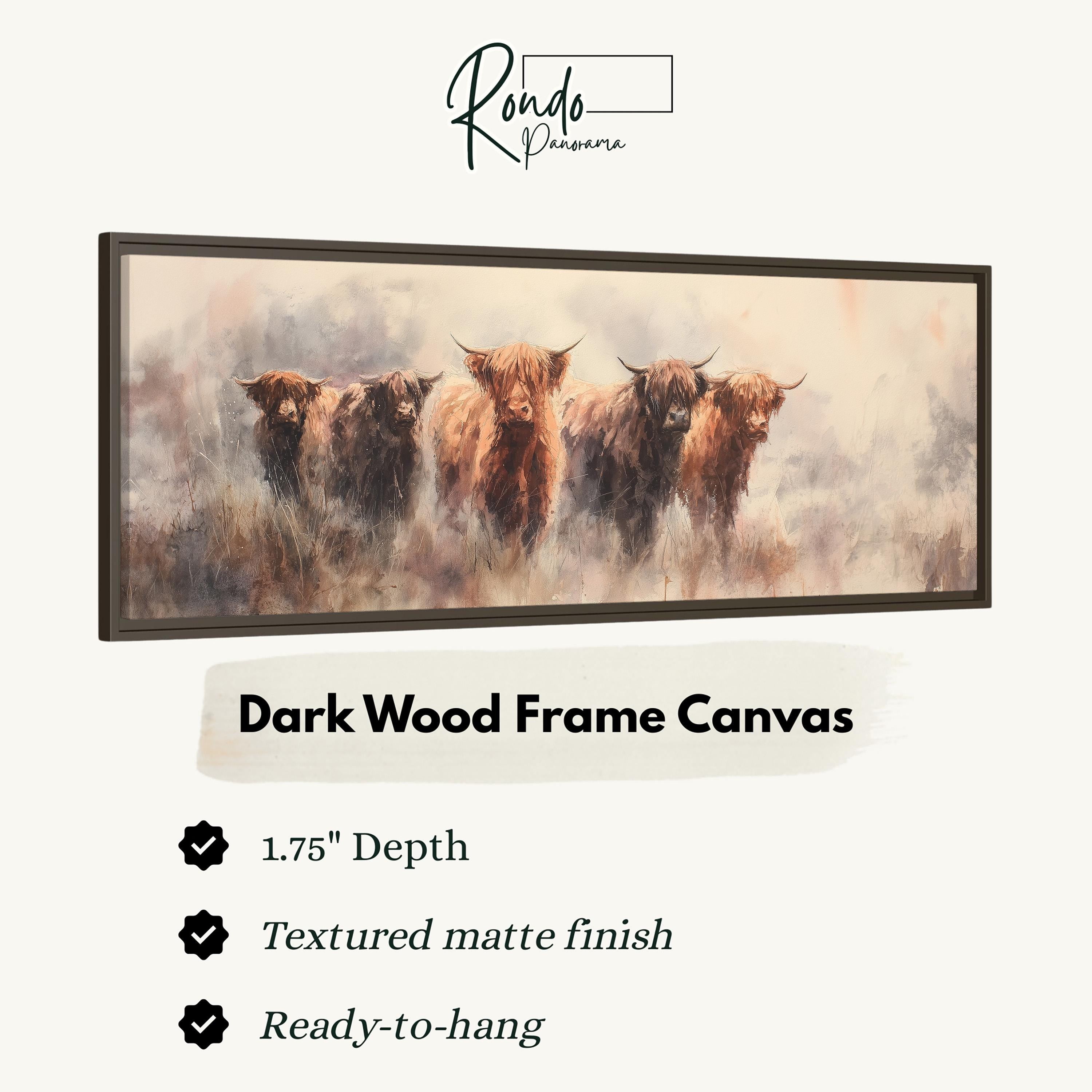 The image is a painting of four yaks standing in a field.