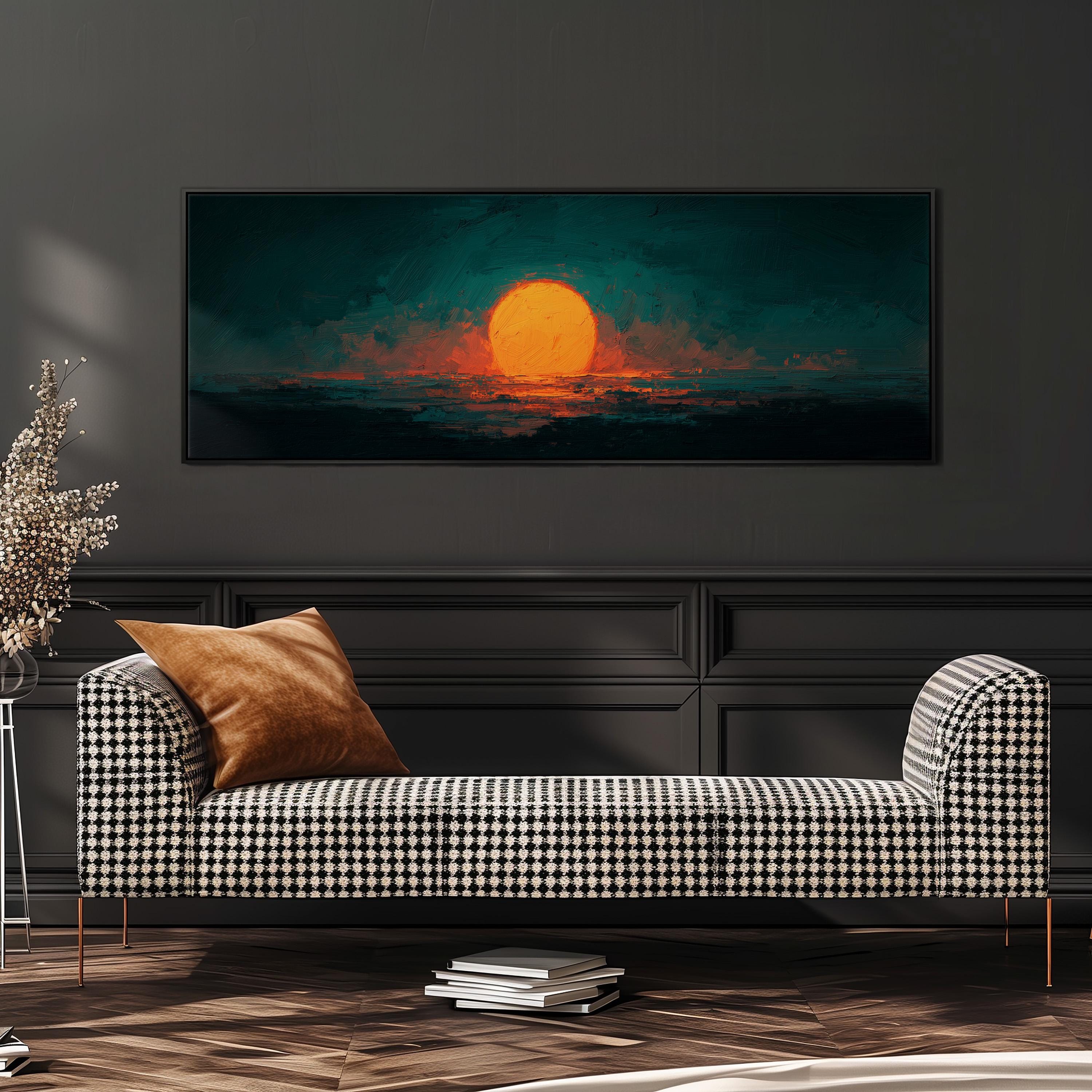 Moody Abstract Sunset - Long Panoramic Framed Canvas Art