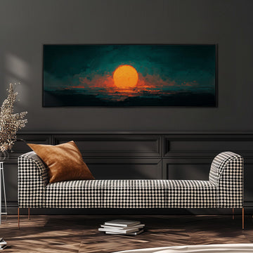 Moody Abstract Sunset - Long Panoramic Framed Canvas Art
