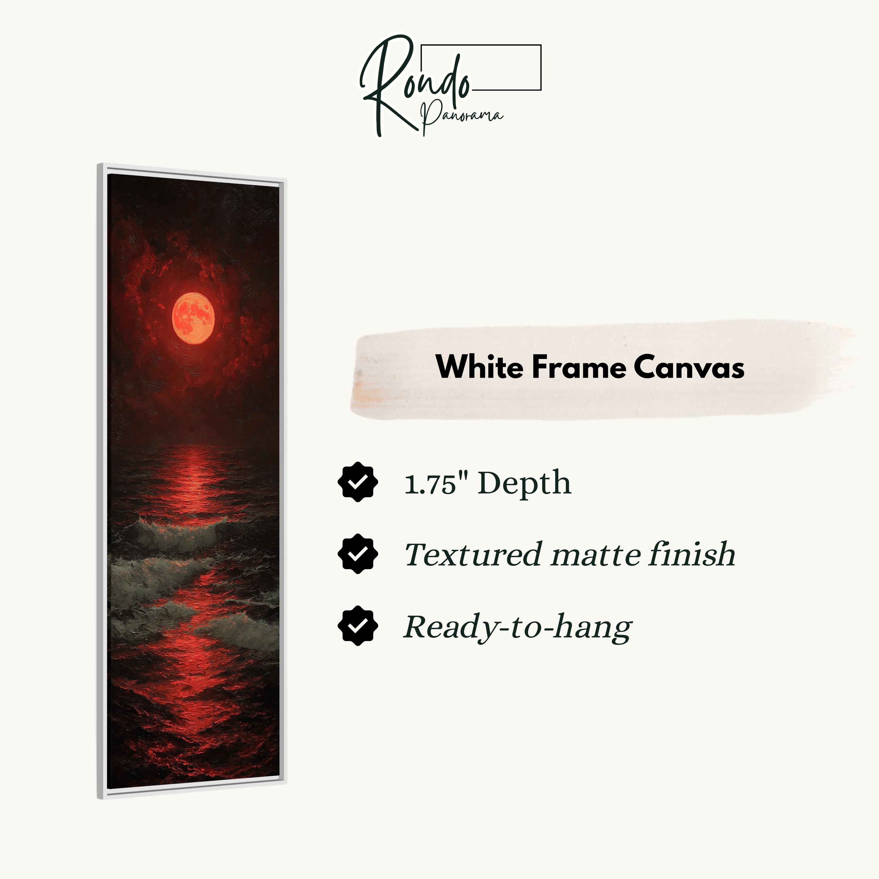 Tall Narrow Blood Red Moon - Long Vertical Seascape Painting