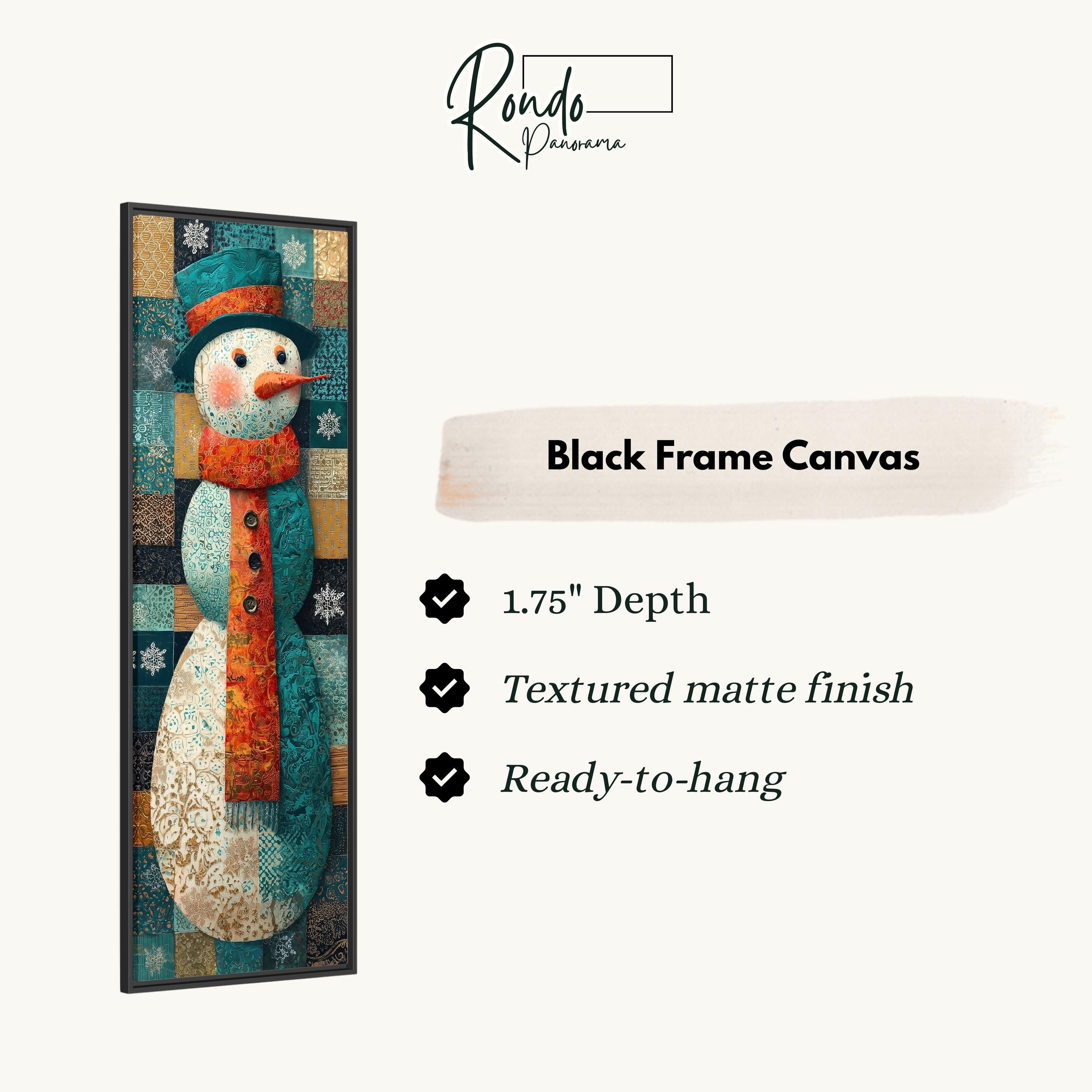 The image is a black frame canvas depicting a snowman.