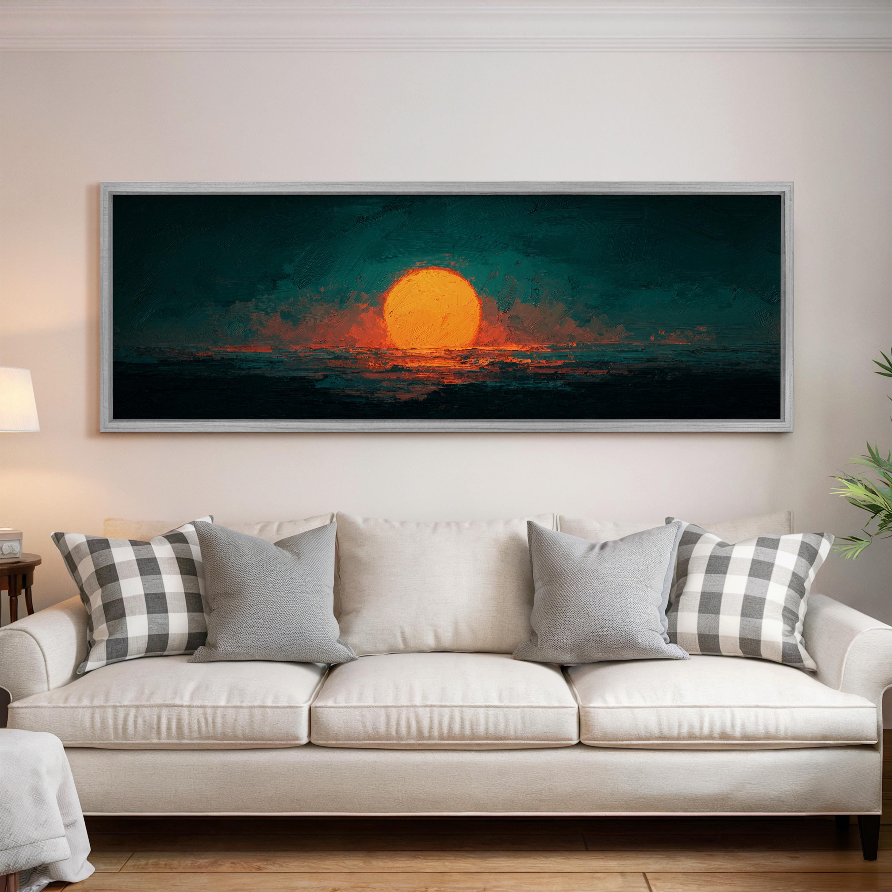 Moody Abstract Sunset - Long Panoramic Framed Canvas Art
