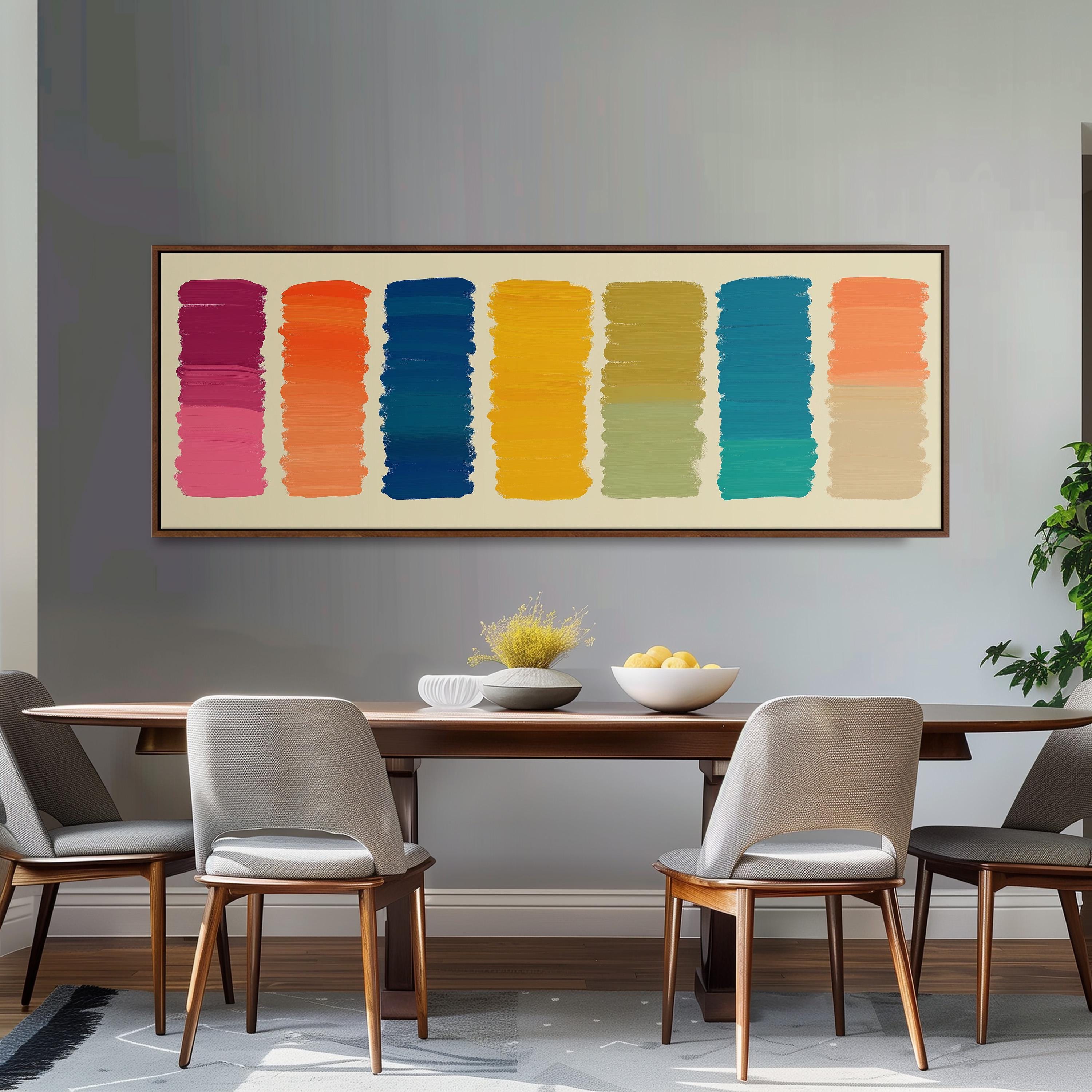 Abstract Color Block Painting - Long Horizontal Panoramic Framed Canvas