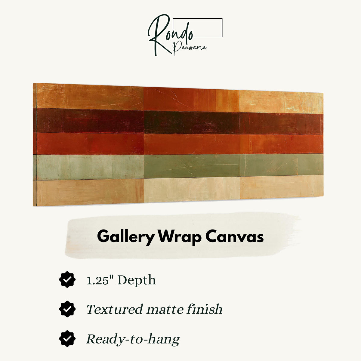 Amber, rust and sage horizontal color bands gallery wrap canvas with the image wrapped around the edges