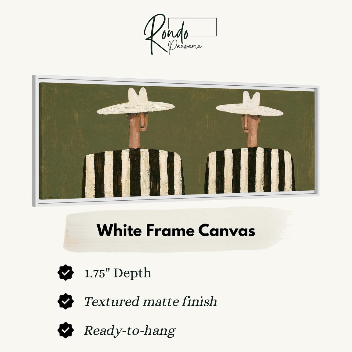 Two figures in striped shirts canvas print in a white floating frame