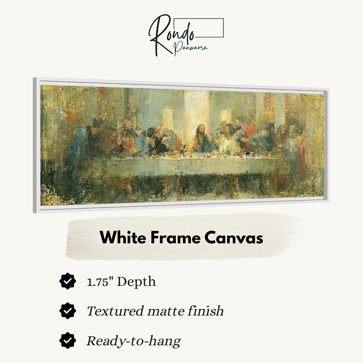 The Last Supper in golden impasto texture canvas print in a white floating frame