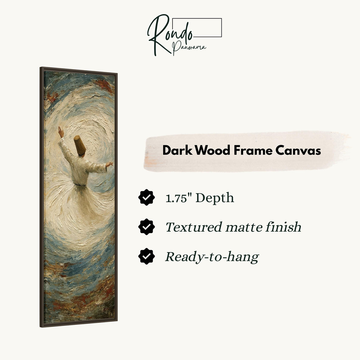 Whirling dervish canvas print in a dark wood floating frame