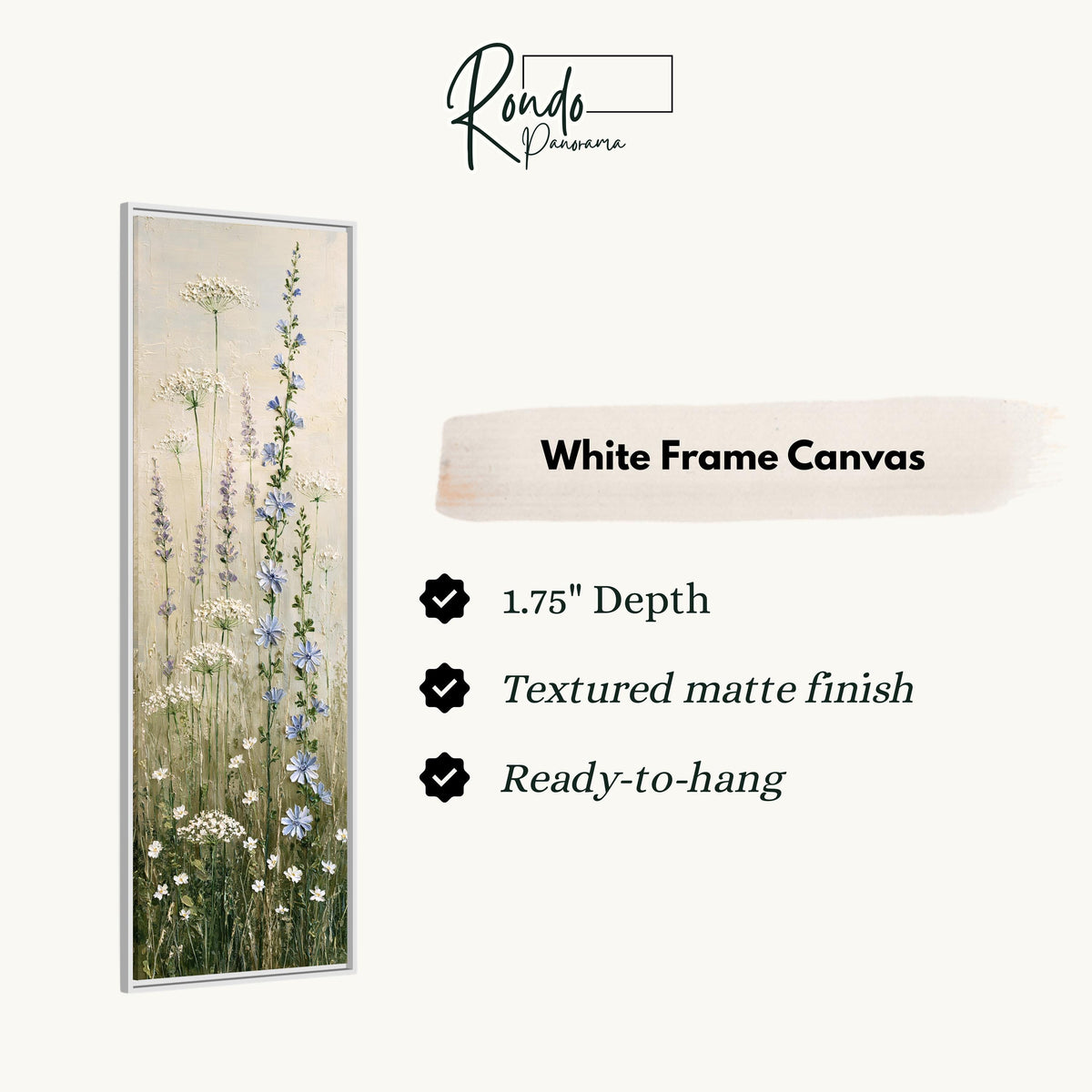 Chicory, lavender and Queen Anne's lace wildflowers canvas print in a white floating frame