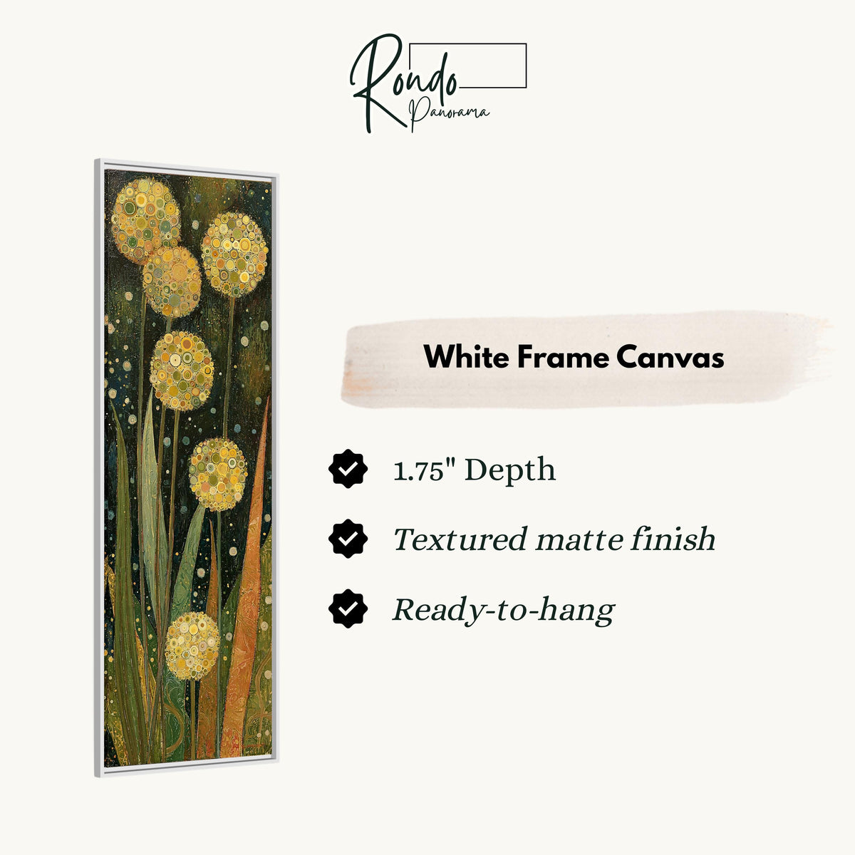 Golden allium blooms canvas print in a white floating frame