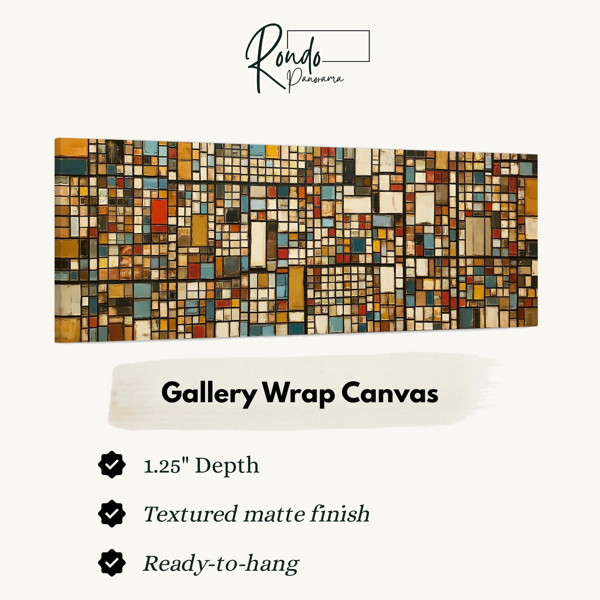 Ochre and blue mosaic tiles with red accents gallery wrap canvas with the image wrapped around the edges