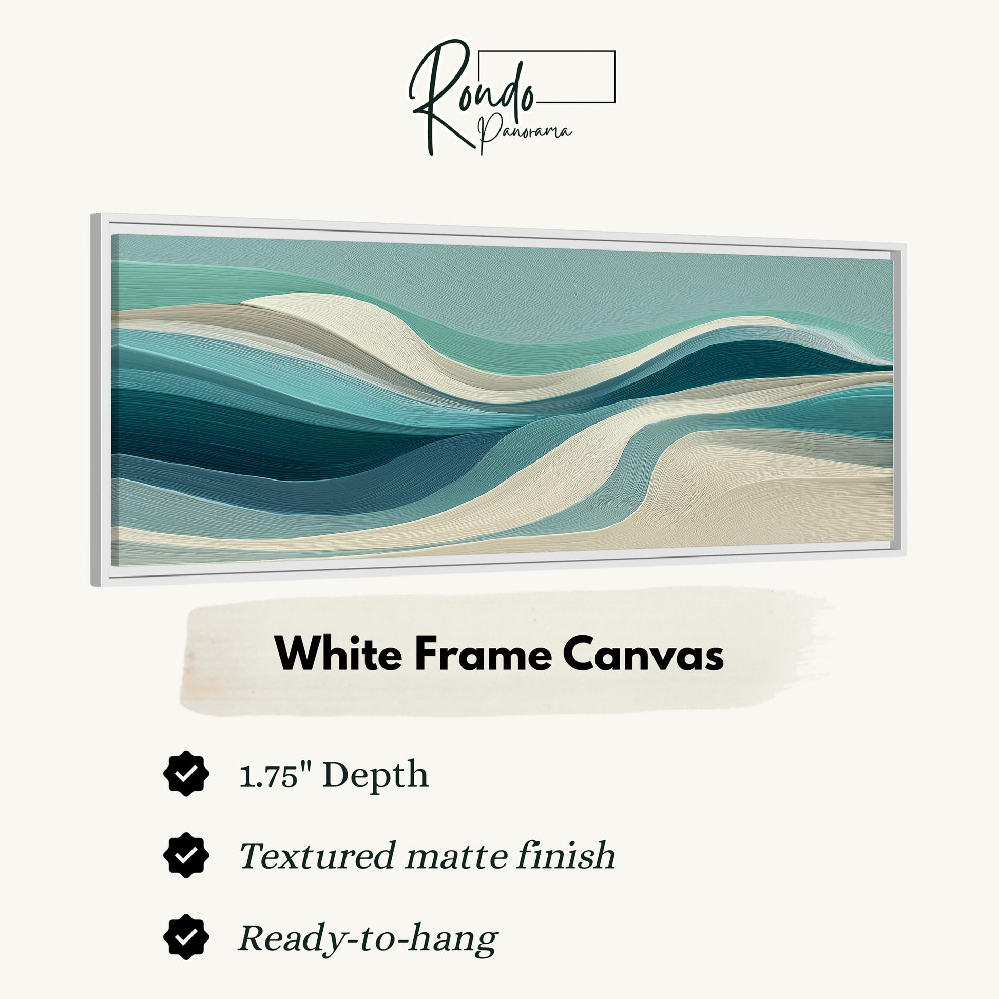 The image is a white frame canvas with a textured matte finish, measuring 1.75" in depth. It is ready to hang and has a textured matte finish.