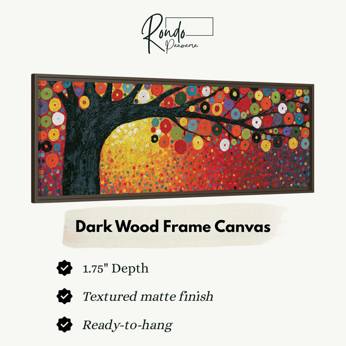 Amber tree of life in a Klimt style canvas print in a dark wood floating frame