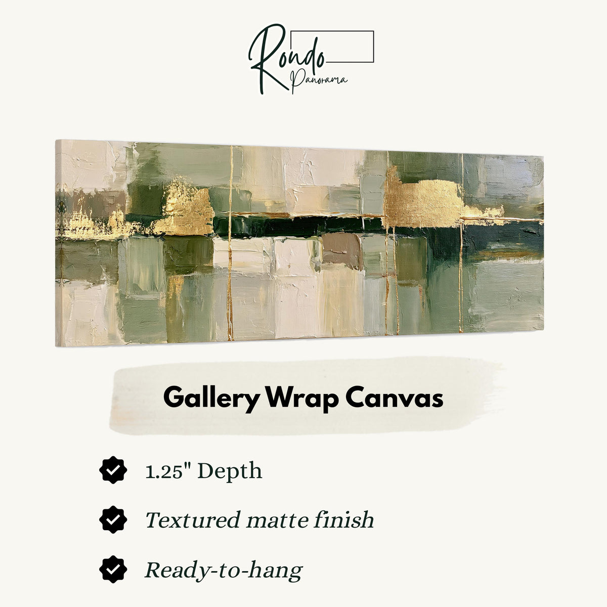 Sage and gold leaf abstract gallery wrap canvas with the image wrapped around the edges