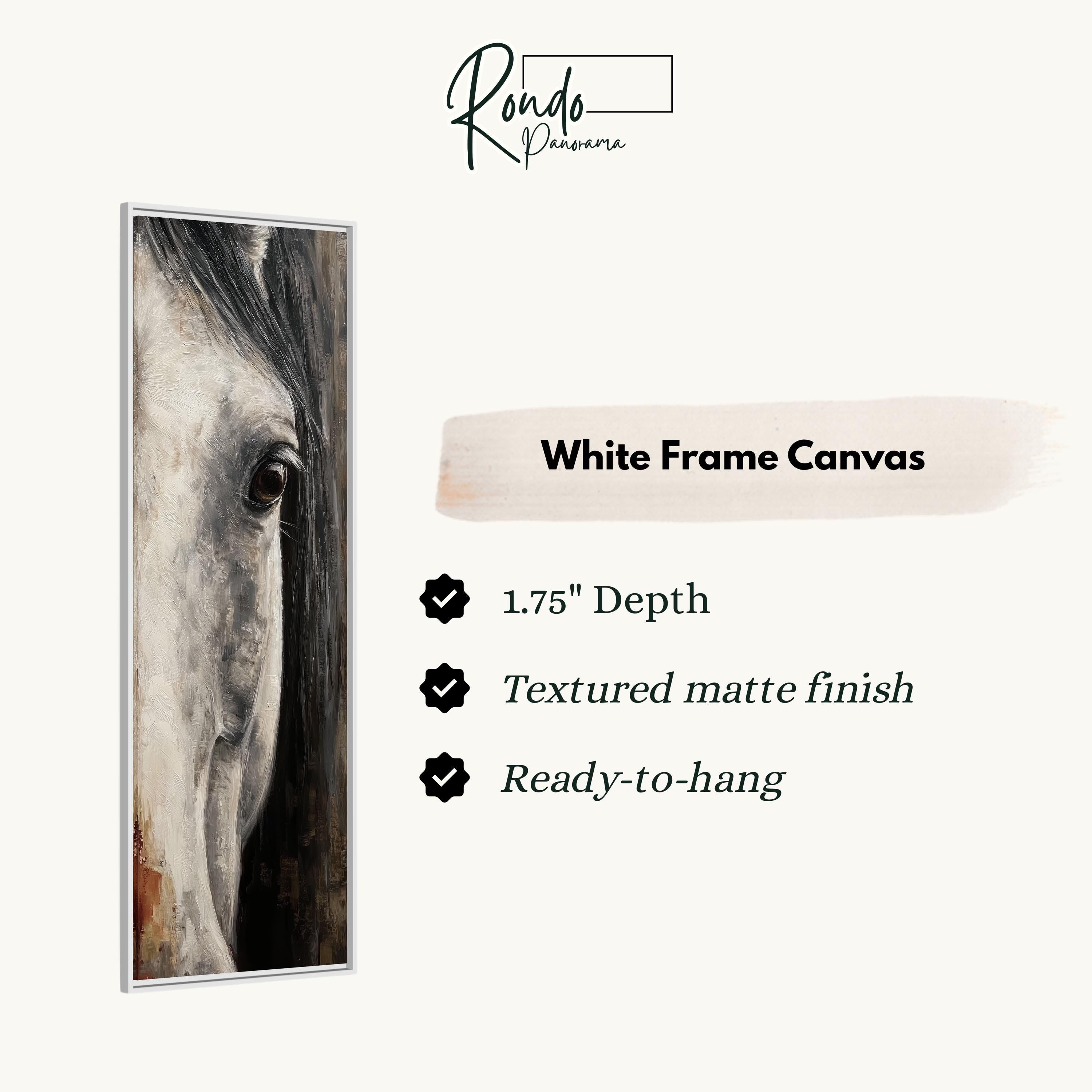 The image is a close-up of a horse's eye, with a white frame canvas below it.