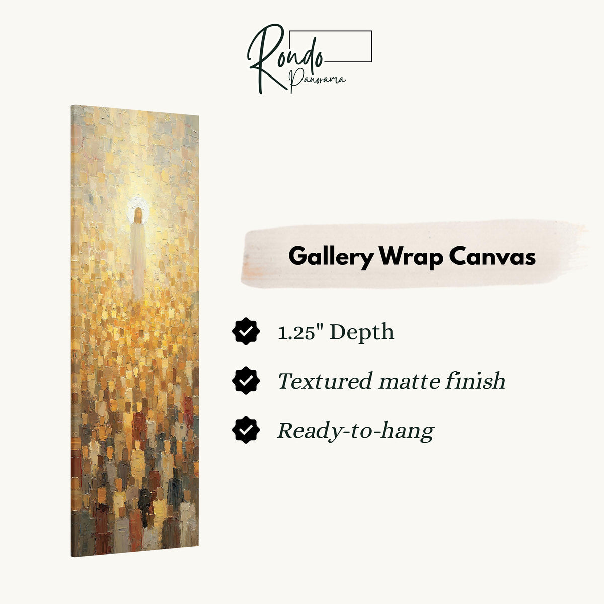Jesus glowing above a golden crowd gallery wrap canvas with the image wrapped around the edges