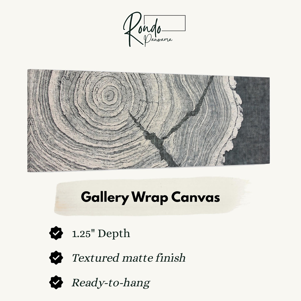 Grey tree ring on linen texture gallery wrap canvas with the image wrapped around the edges
