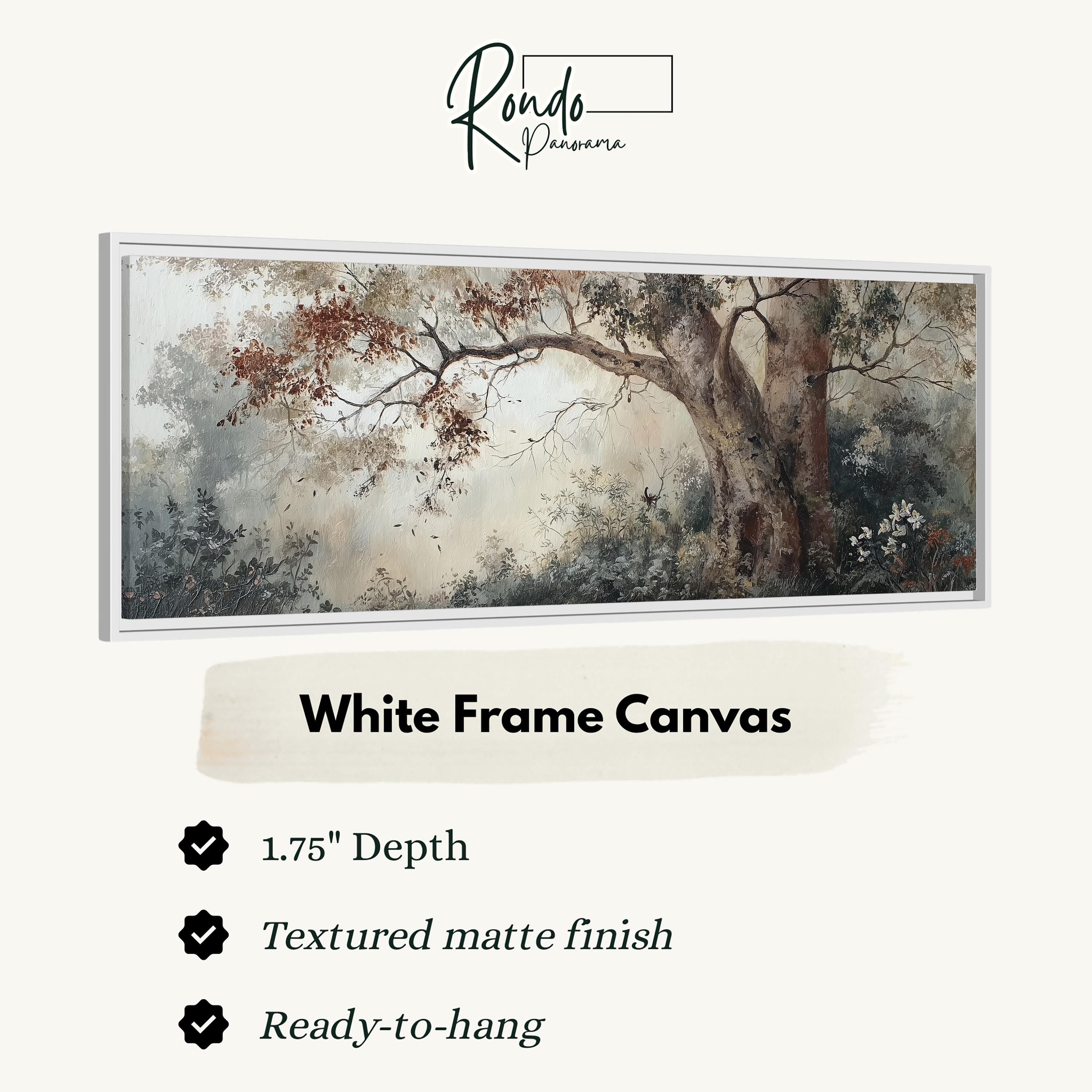 The image is a white frame canvas depicting a tree with a misty, hazy background.