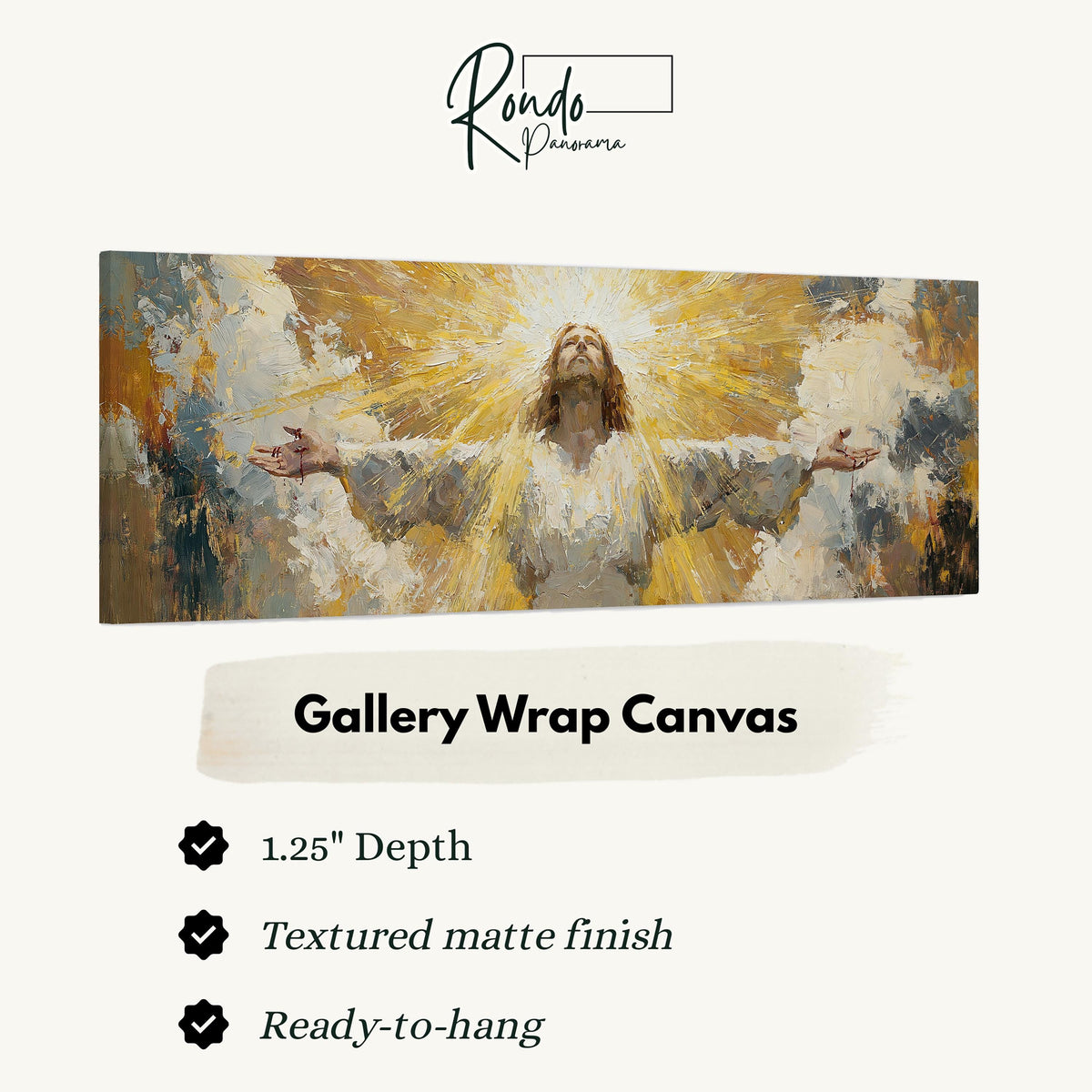 Risen Christ in golden light gallery wrap canvas with the image wrapped around the edges