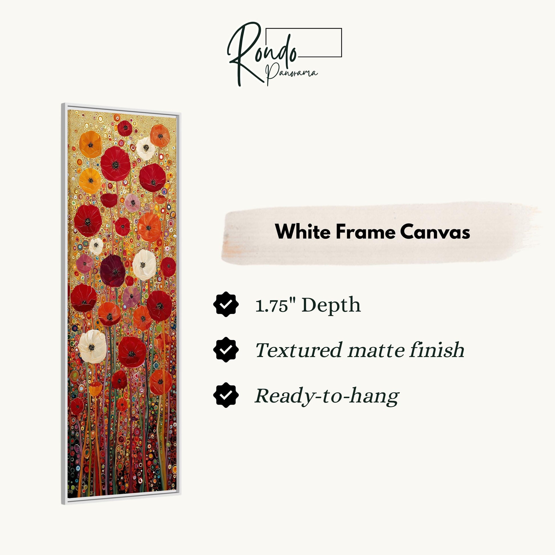 The image is a white frame canvas with a vibrant floral design of red, orange, and yellow flowers.