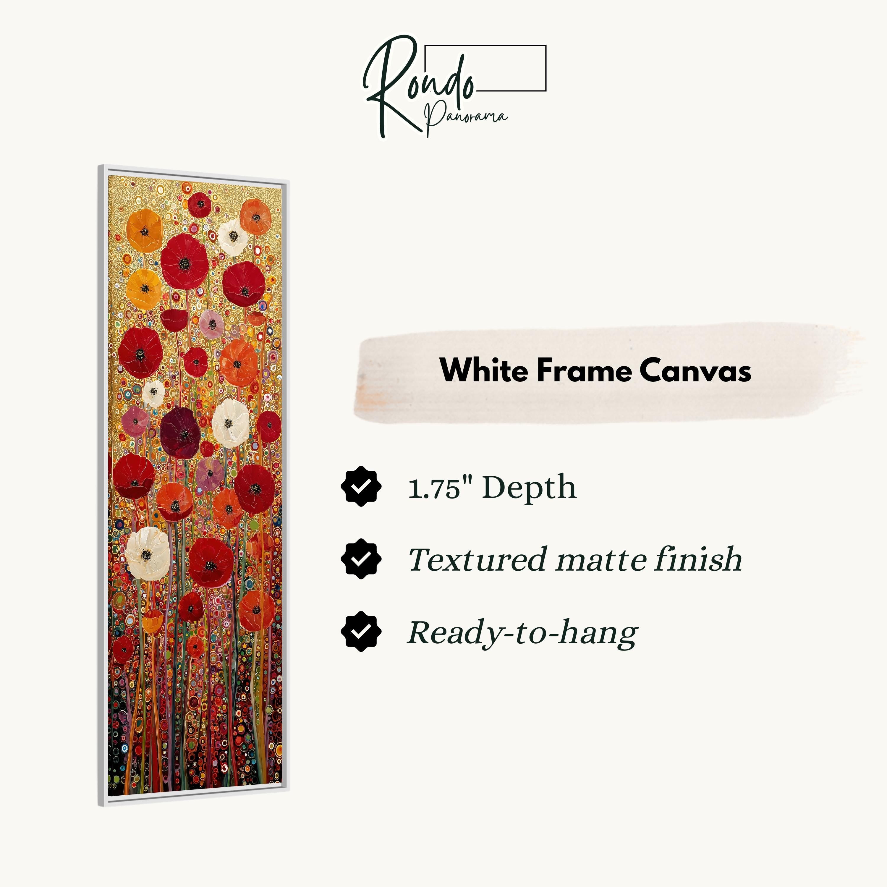 The image is a white frame canvas with a vibrant floral design of red, orange, and yellow flowers.