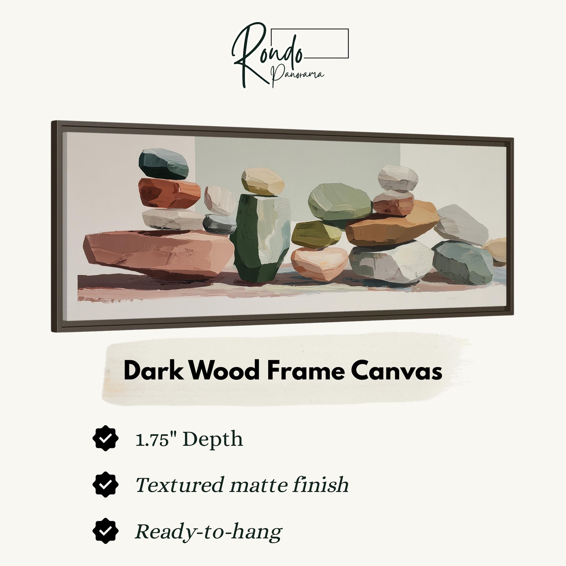 The image is a framed artwork depicting a collection of various colored rocks or stones arranged in a visually appealing manner.