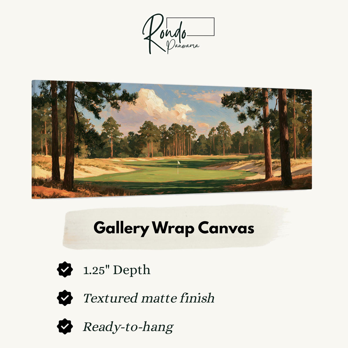 Golf fairway lined with tall pines gallery wrap canvas with the image wrapped around the edges