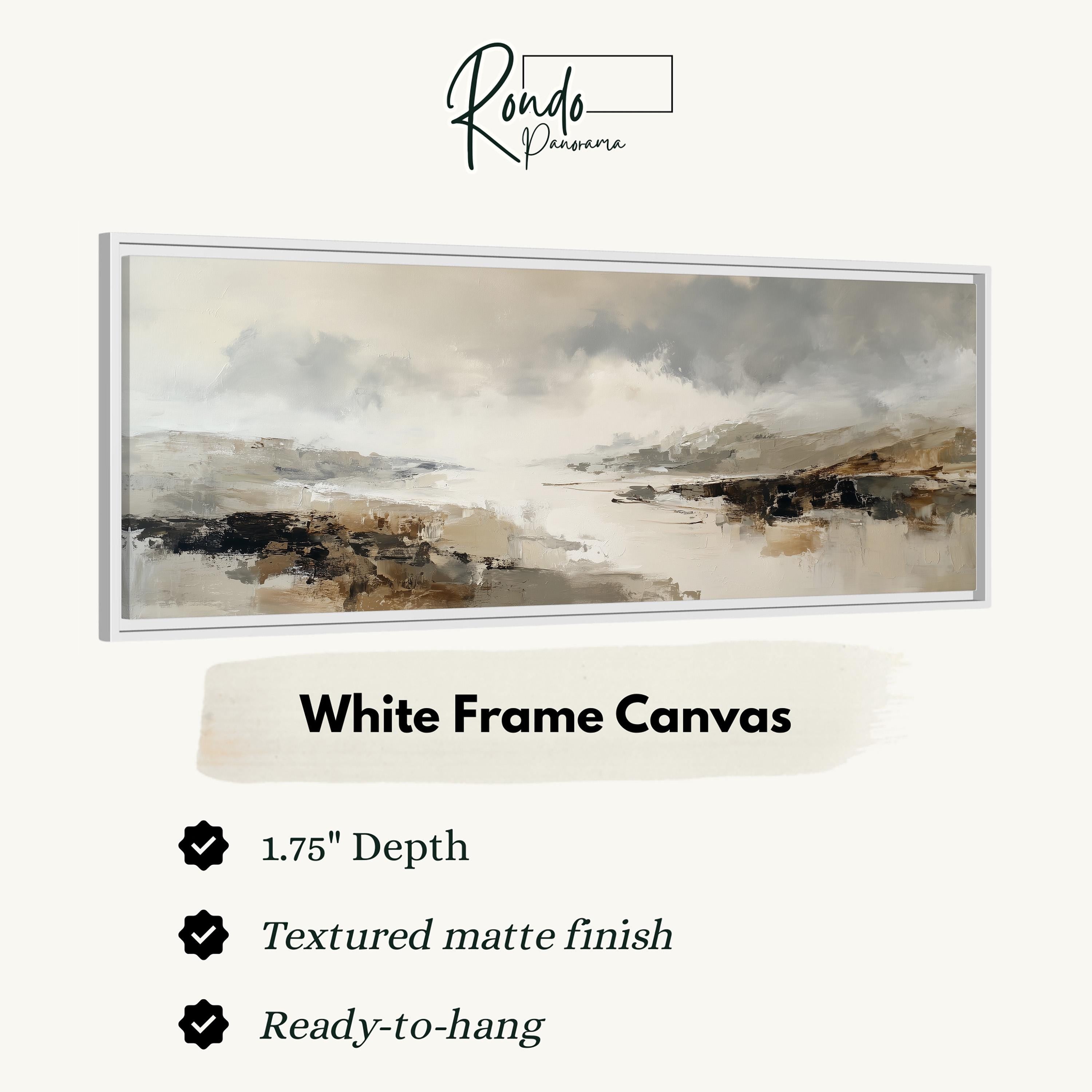 The image is a white frame canvas depicting a landscape with a cloudy sky and a body of water.