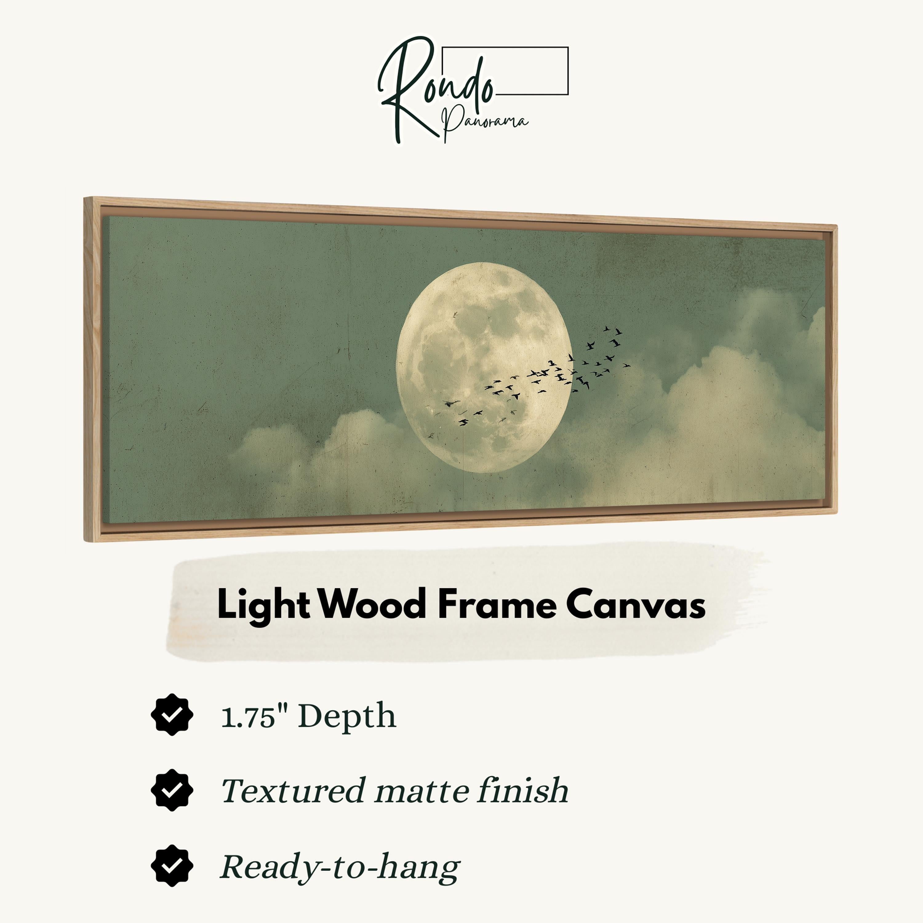 Flock of Birds and Moon - Wide Panoramic Canvas