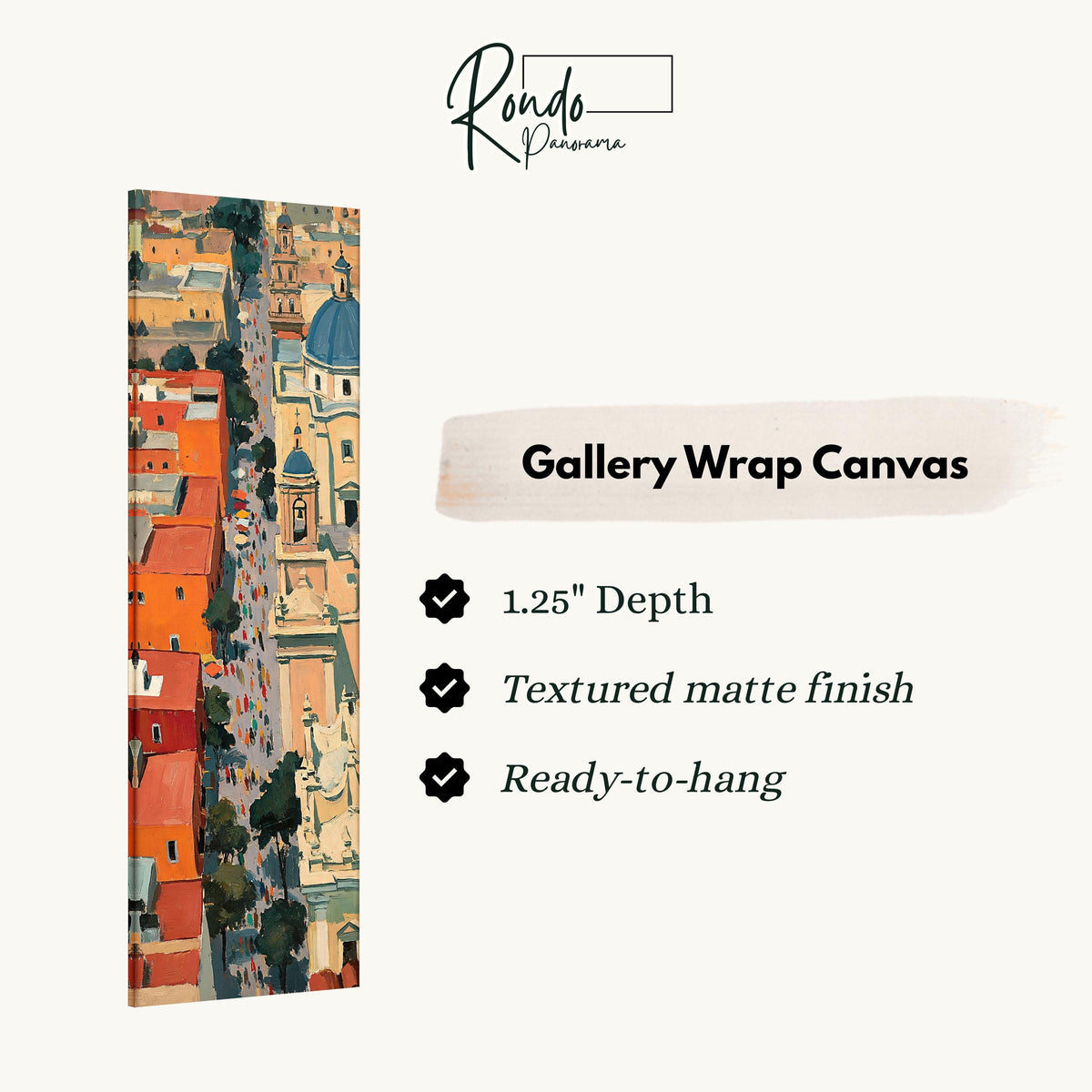 Procession through a colorful old town seen from above gallery wrap canvas with the image wrapped around the edges