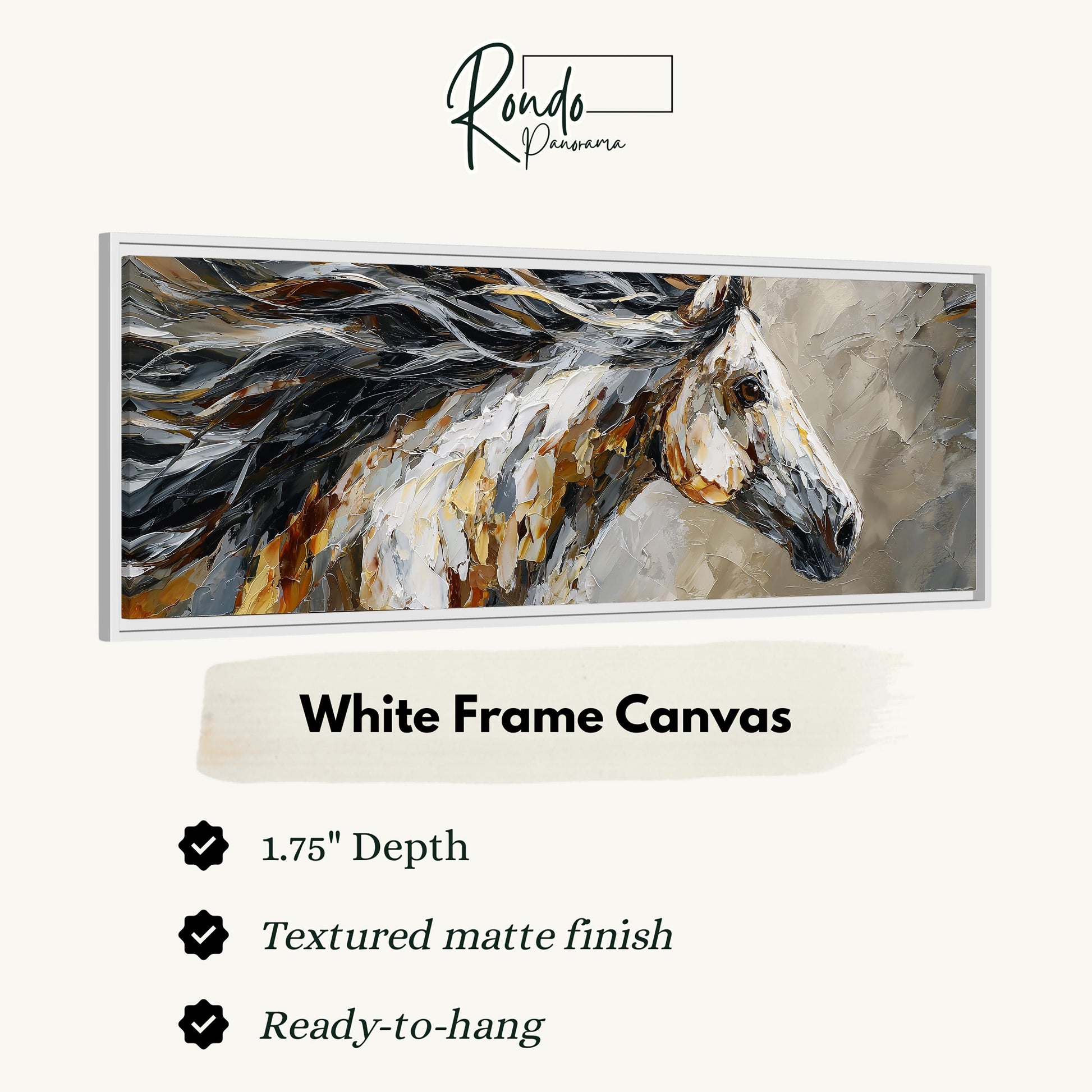The image is a white frame canvas depicting a close-up of a horse's head with flowing mane.