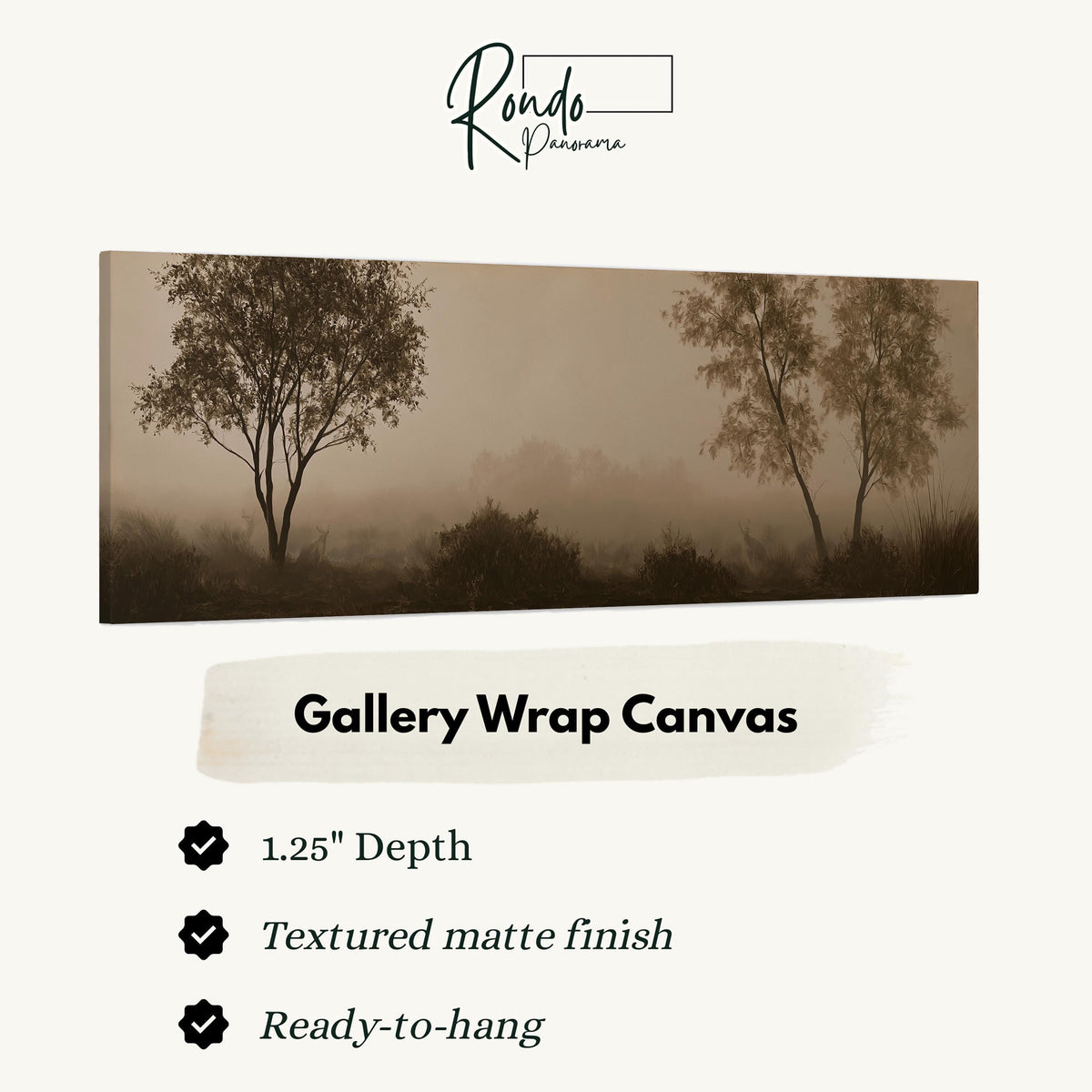 Two trees in sepia fog gallery wrap canvas with the image wrapped around the edges