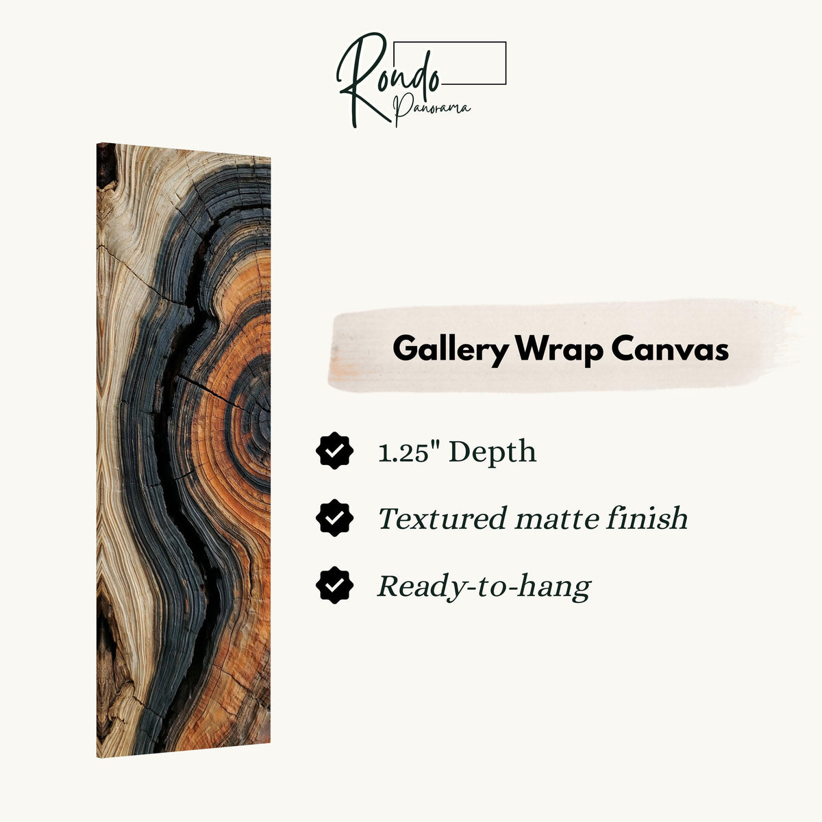 Charred tree ring close up gallery wrap canvas with the image wrapped around the edges