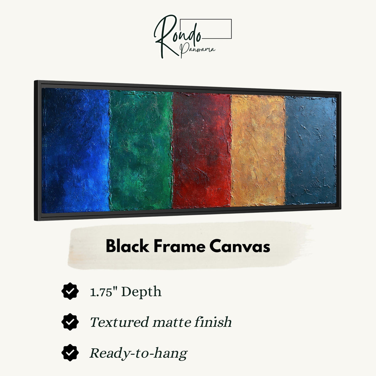 Textured jewel tone vertical bands canvas print in a black floating frame