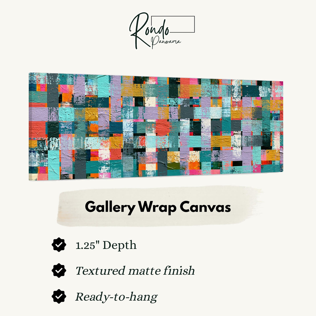 Woven grid of teal and pink blocks gallery wrap canvas with the image wrapped around the edges