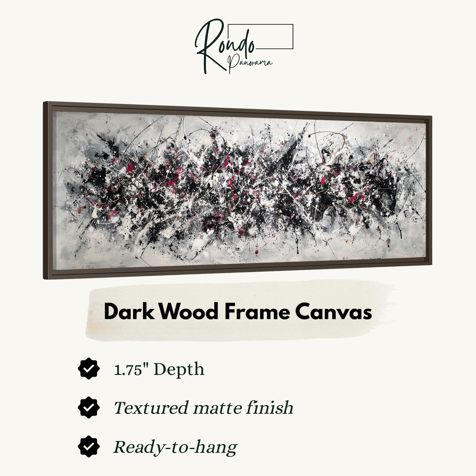 The image is a framed artwork with a dark wood frame, featuring a textured matte finish and a 1.75" depth. The artwork is ready to hang and has a textured matte finish.