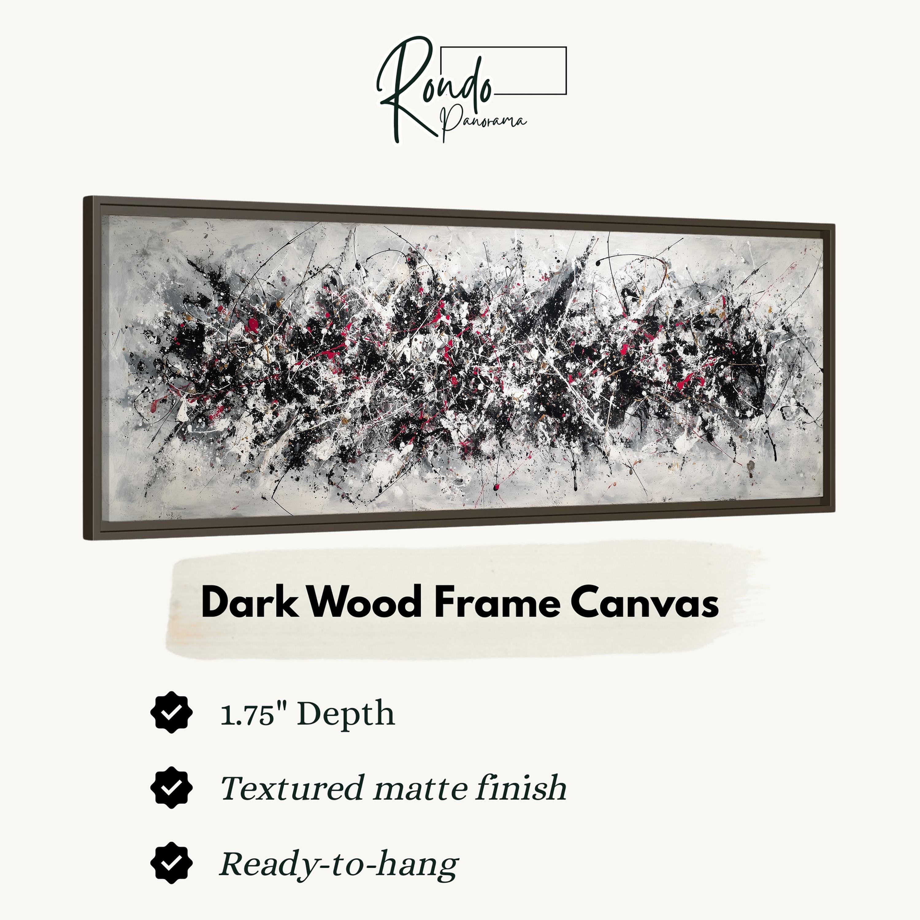 The image is a framed artwork with a dark wood frame, featuring a textured matte finish and a 1.75" depth. The artwork is ready to hang and has a textured matte finish.
