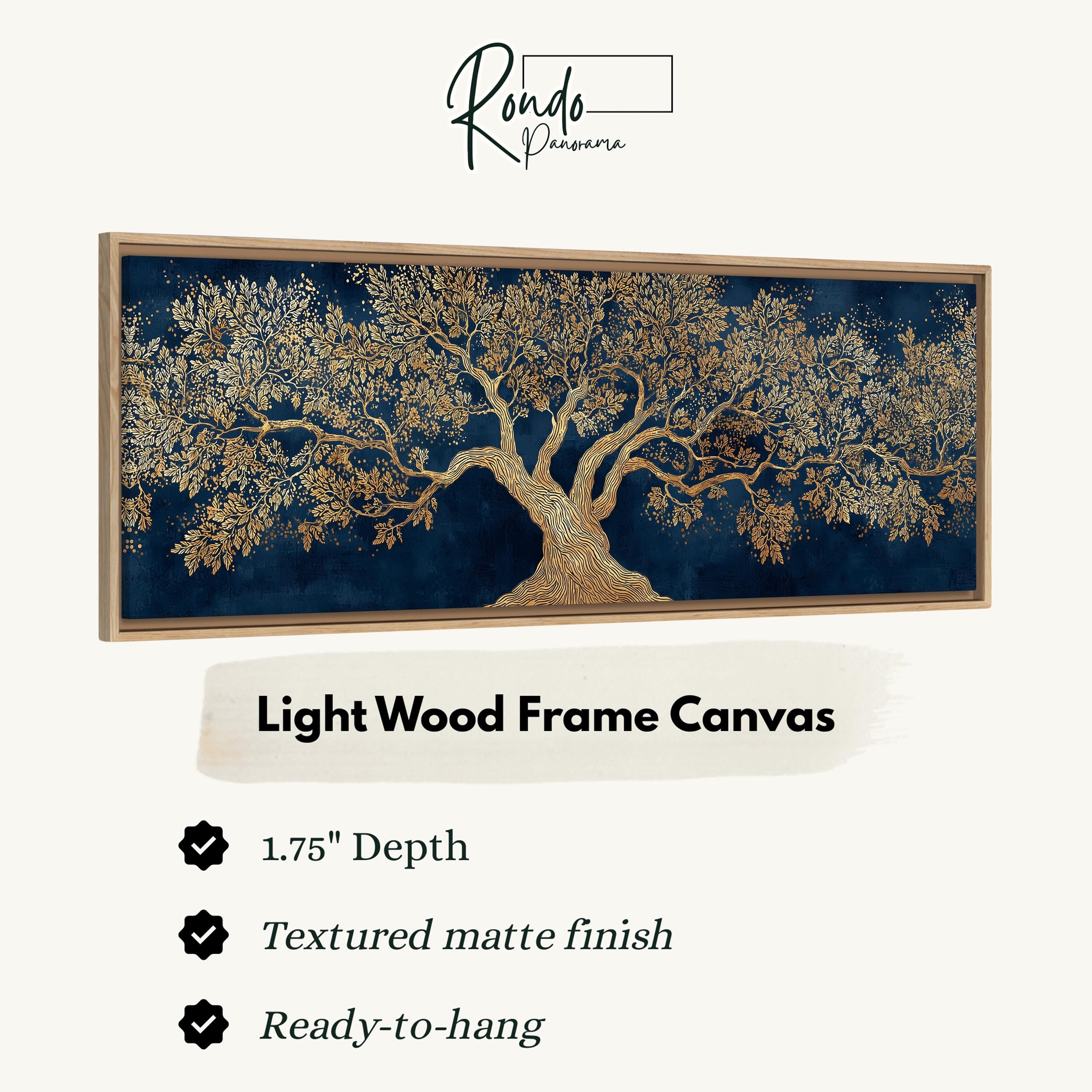 a large, detailed, and intricate tree painting in a light wood frame.